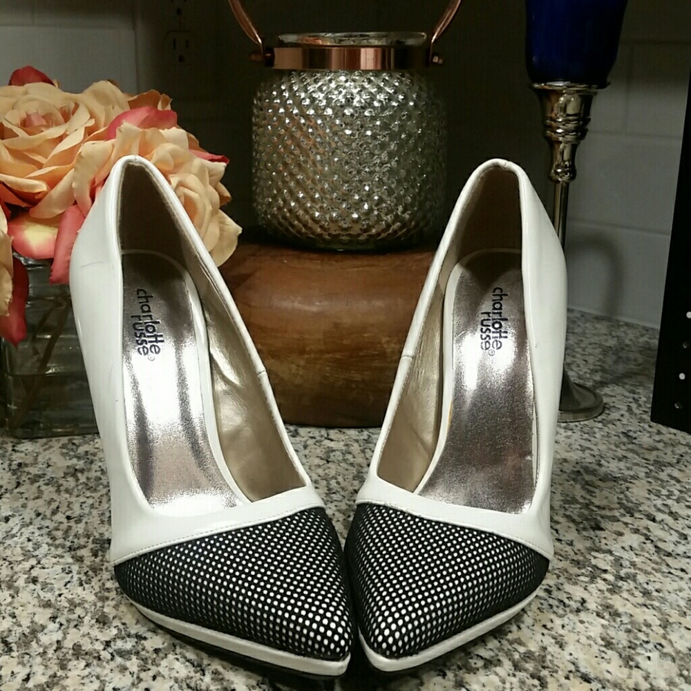 Back and white mesh heels pumps pointed toe
